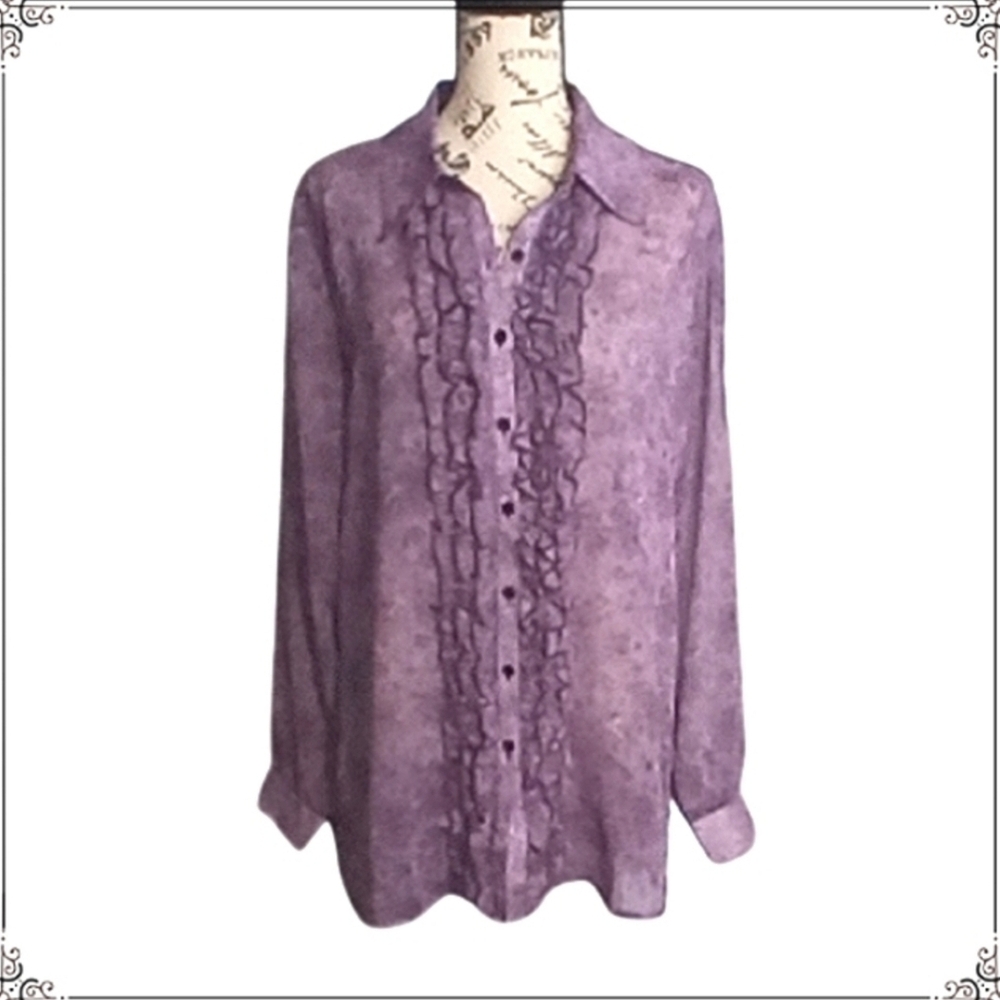 Vintage Simonton Says Sheer Purple Paisley Long Line Button Down Shirt